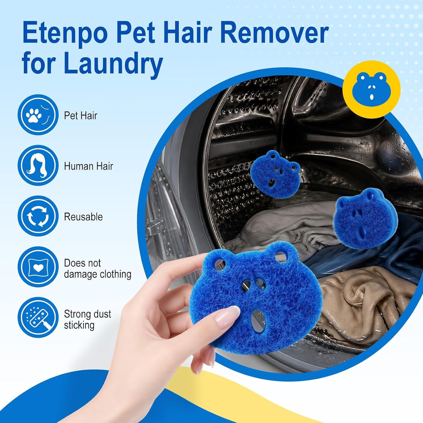7 PCS Pet Hair Remover for Laundry, Reusable Dog Hair Remover Tool | Dog & Cat Hair, Reusable Pet Fur Catcher, For Washing Machine and Dryer, Lint Remover Tool, With White Mesh Storage Bag, Blue