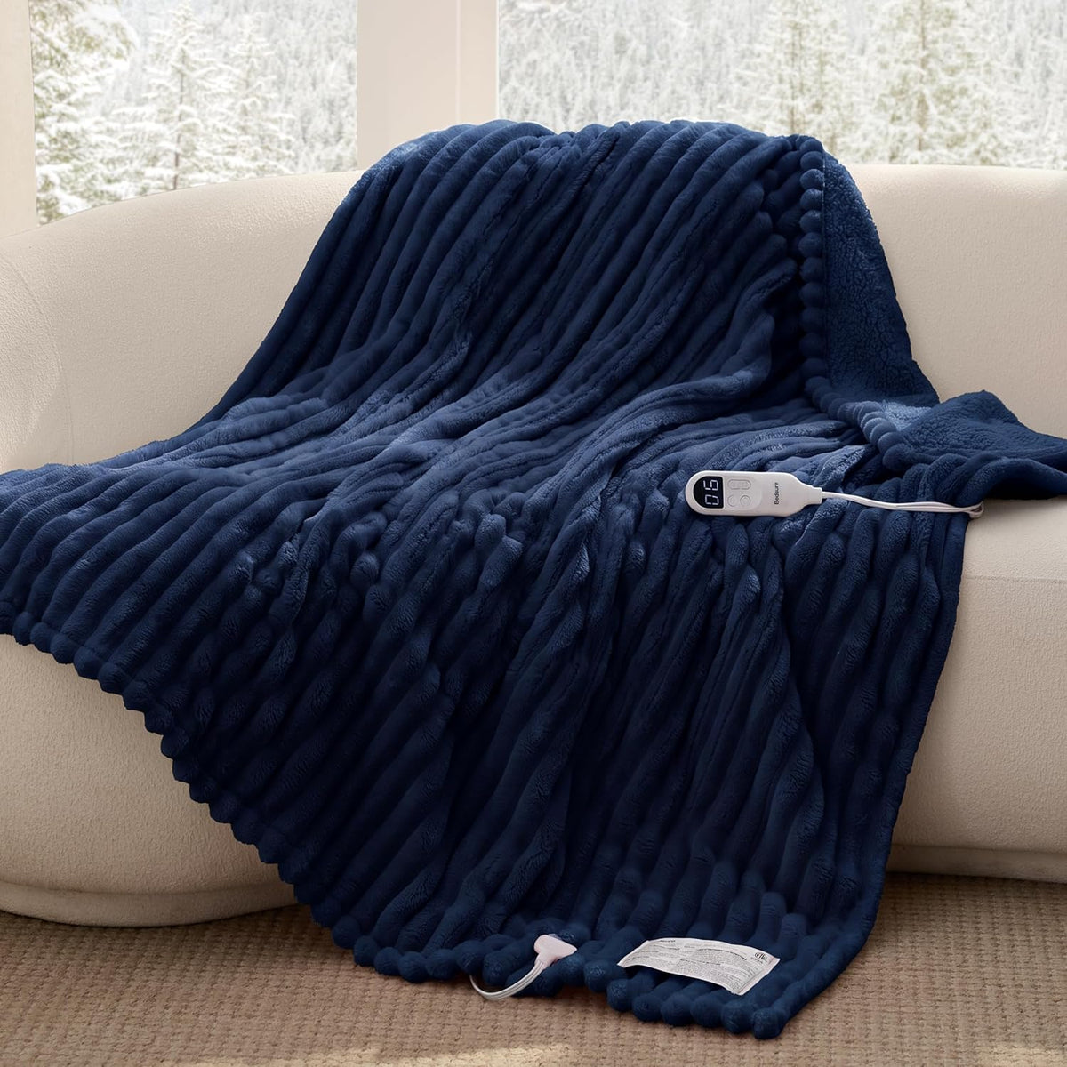 Bedsure Heated Blanket Electric Throw - Thick Striped Fast Heating Electric Blanket with Preheat Function, 6 Heat & 6 Timer (Up to 10H), 8H Auto Off, ETL Certified, Gifts for Women (50"x60", White)