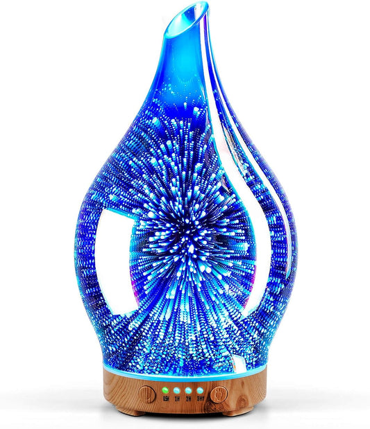 Porseme Oil Diffuser 3D Glass Aromatherapy Ultrasonic Humidifier, Air Refresh Auto Shut-Off, Timer Setting, BPA Free for Home Hotel Yoga Leisure SPA Gift 150ml Last 6H - Colors A