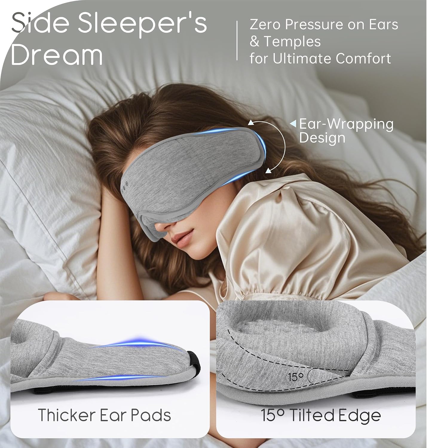 Sleep Mask with Headphones Bluetooth 5.4, TOPOINT 3D Eye Mask Blackout with Soft Bamboo Cotton for Side Sleepers Women Men, Sleep Headphones Earphones HD Speaker Microphone for Travel Meditation Gift