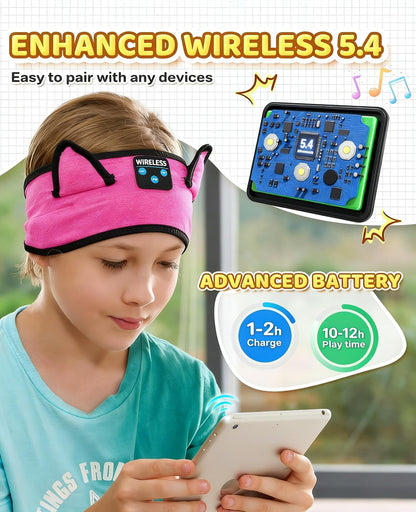 KIDSBAND Kids Bluetooth Headphones, Sleep Headband [Wireless & Wired Playback 2in1] Foldable Headphones for School/Travel/Tablet/Sleep