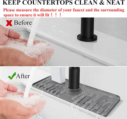 YATOISUR Sink Splash Guard 14.4” x 5.4” - Sink Faucet Mat with Faucet Water Catcher Mat & Soap Dish & Sponge Holder 3 in 1 - Silicone Faucet Handle Drip Catcher Tray for Kitchen RV & Bar Faucet, White