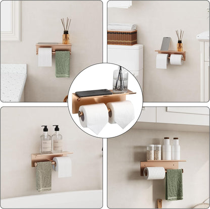 Black Toilet Paper Roll Holder with Shelf Wall Mounted for Bathroom (Black, Double Head)