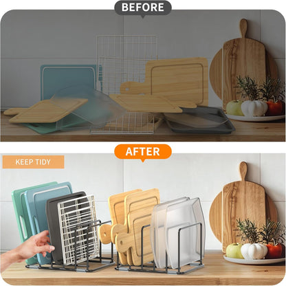 Cutting Board Organizer, Kitchen Cabinet Organizer | Divided Rack with 5 Slots for Baking Trays - Cookie sheet Organizer, Baking Sheets Holder [2-Pack], Large
