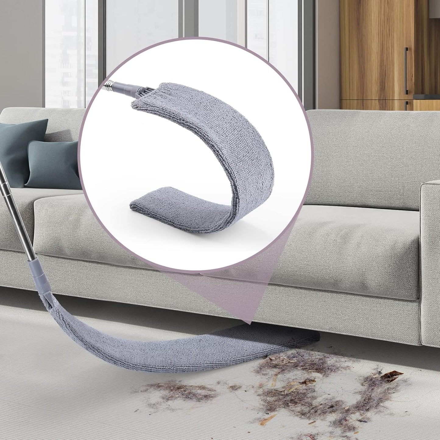 Retractable Gap Dust Cleaner, 3 Microfiber Cloths, 30-100 Inch Handle, Gray | Retractable Duster Brush with Washable Replaceable Head Cleans Under Appliances, Sofas, Beds, Refrigerators and Furniture