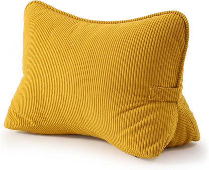 Pat. Pend. Corduroy Lumbar Support Back Pillow for Watching TV, Reading & Gaming, Ergonomic Triangle Support Cushion for Sofa, Armchair & Bed Sitting, Removable Washable Cover, Beige Gray