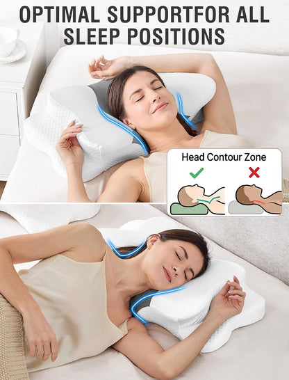 DISSA Cervical Neck Pillow for Side Sleepers Ergonomic Contour Memory Foam Pillow with Adjustable Orthopedic Neck Support for Pain Relief - Gift for Christmas & Birthdays
