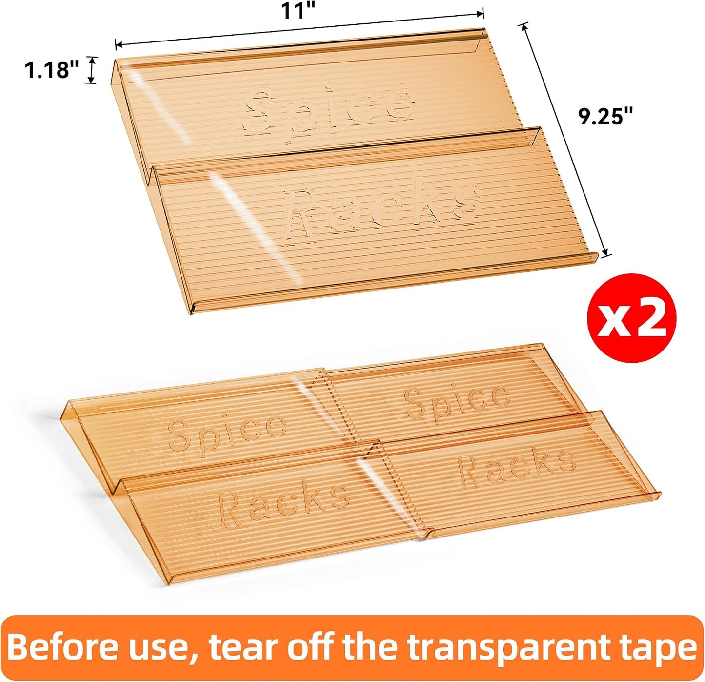 Spice Drawer Organizer, 8 Pack Clear Seasoning Organizer Rack | Expandable From 11" to 22" Wide, Kitchen Spice Rack Organizers for Drawer, Countertop, (Jars Not Included)