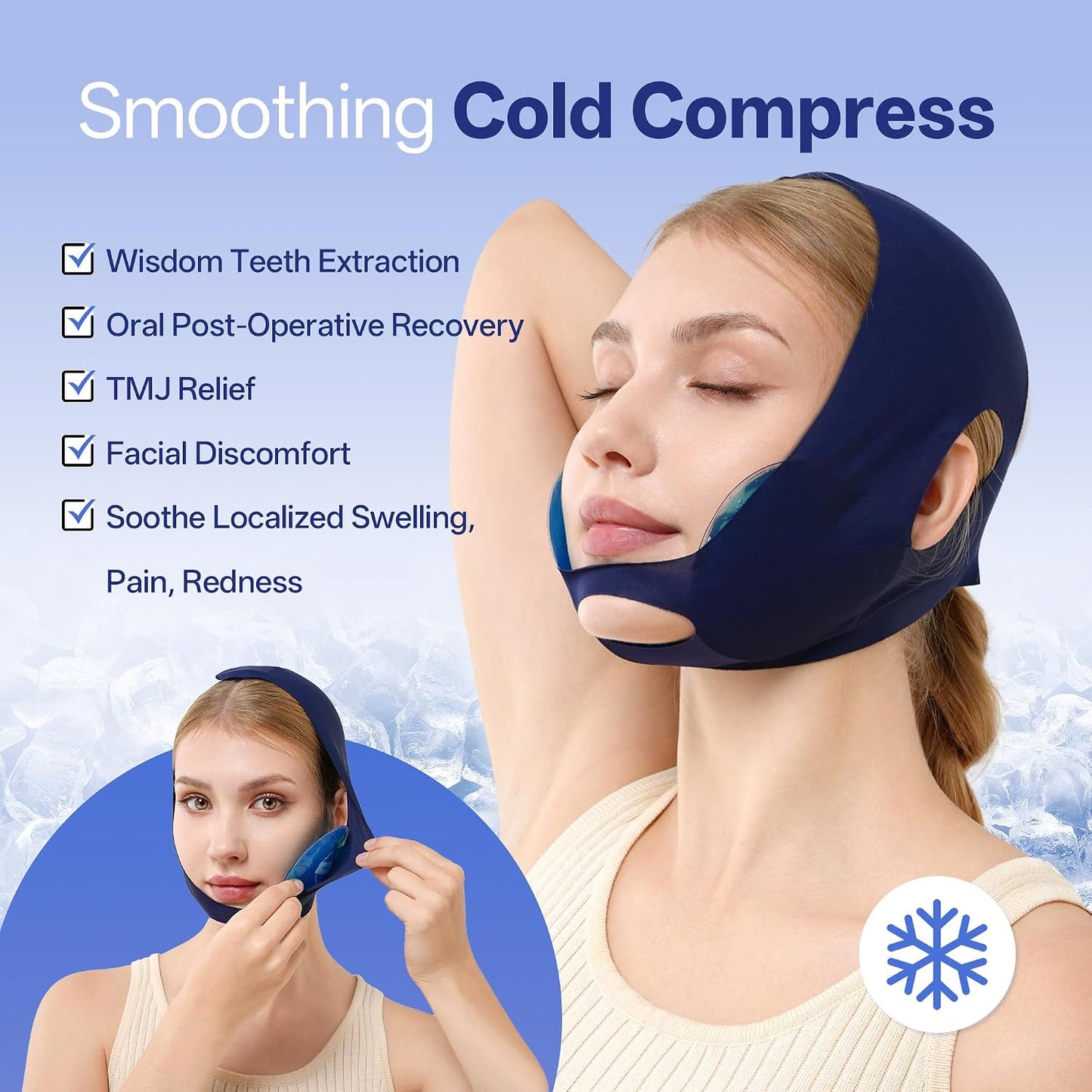 samply Wisdom Teeth Gel Ice Packs, Face Wrap for Jaw & Cheek, Cold Packs | Adjustable wrap cools both cheeks at once. Includes 4 reusable gel packs for dental recovery, swelling and jaw discomfort.