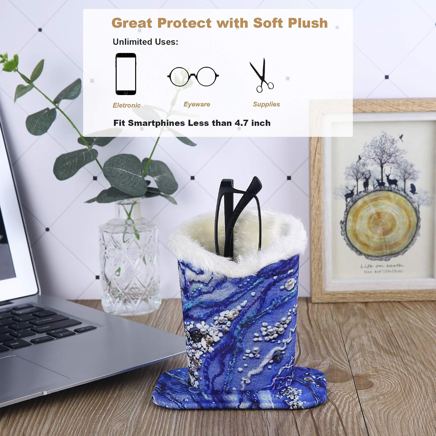 Siveit Plush Lined Eyeglass Holder, PU Leather Eyeglass Case, Anti-Scratch Glasses Storage Organizer for Desk Office Nightstand,2 Packs (Black, Navy)
