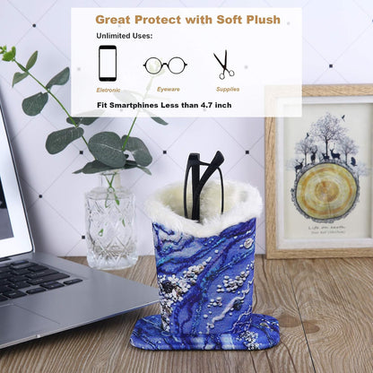Siveit Plush Lined Eyeglass Holder, PU Leather Eyeglass Case, Anti-Scratch Glasses Storage Organizer for Desk Office Nightstand,2 Packs (Black, Navy)