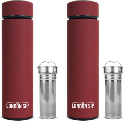London Sip Multi-Purpose Tea Infuser Travel Mug and Tumbler Fruit Infuser Flask Hot and Cold Double Wall Stainless Steel Thermos with Extra-Long Infuser, Midnight Teal