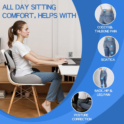 Benazcap Large Memory Foam Seat Cushion Lumbar Support Pillow for Sciatica & Tailbone Pressure Relief Coccyx Pad for Office Chair, Wheelchair, Car, Home, Office