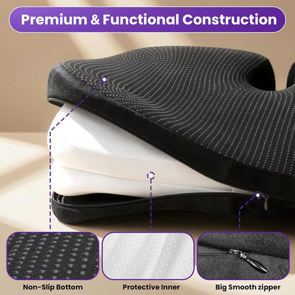 ZZ-WELL Seat Cushions for Office Chairs, Coccyx Cushion for Tailbone Pain, Memory Foam Butt Pillows for Computer Gaming Chair, Patented Pressure Relief Design Chair Cushion (Light Grey, XX-Large)