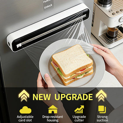 Plastic Wrap Dispenser with Slide Cutter, Cling Film Dispenser with Safe Hidden Blade, Easy Refill Food Wrap Holder Fits 12 Inch Standard Rolls, Countertop Kitchen Wrap Organizer