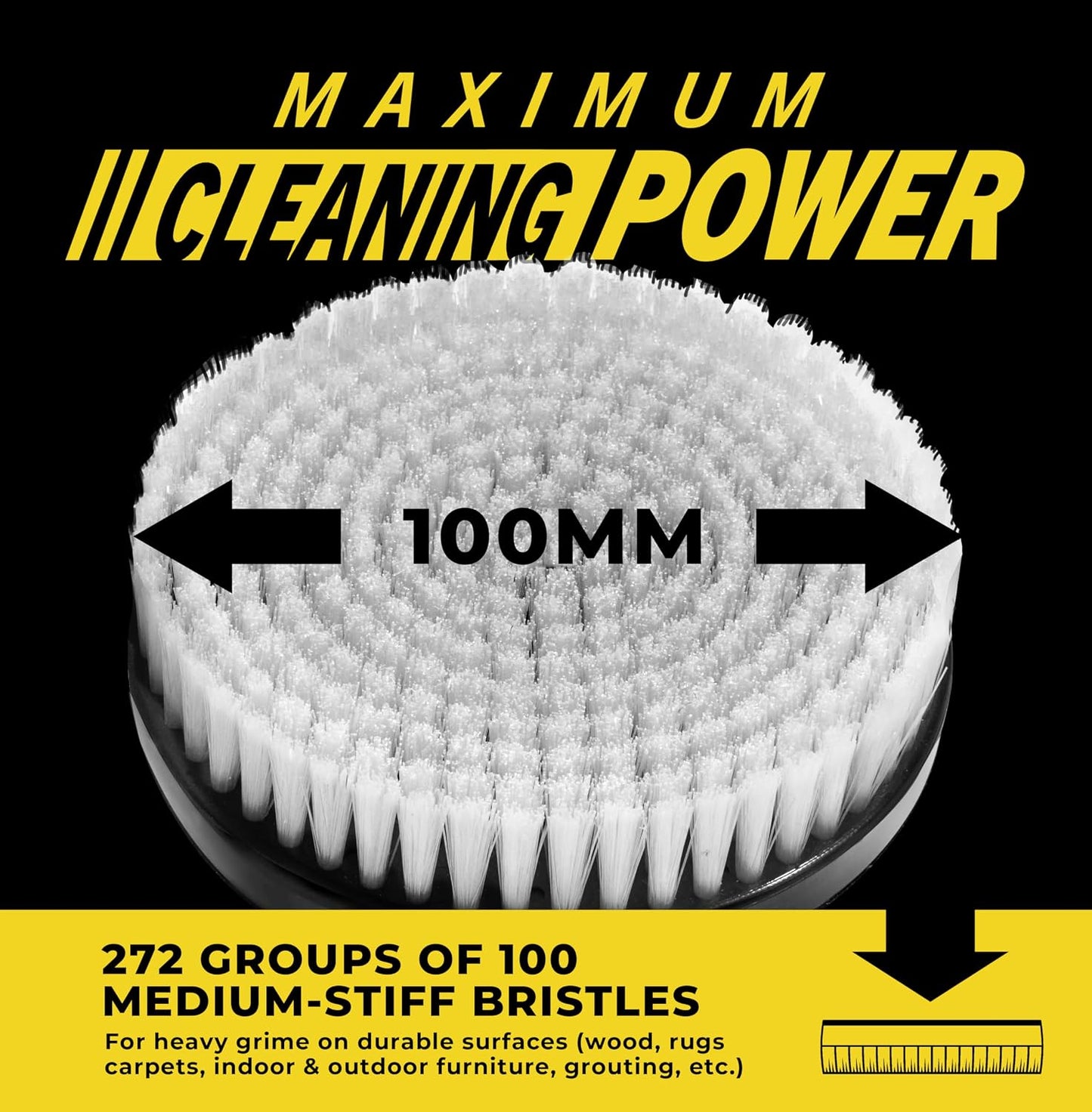 VViViD Drill Backing Plate + Power Scrub Brush Attachment, 150mm Diameter Large Surface Area, Medium-Stiffness Bristles