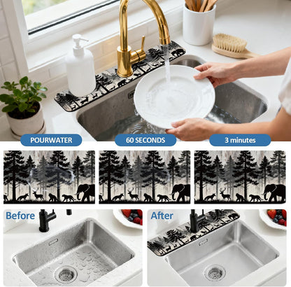 2Pcs Peonies Kitchen Sink Splash Guard Faucet Mat Vintage Florals Faucet Mat For Bathroom Kitchen 5.5x23.6In