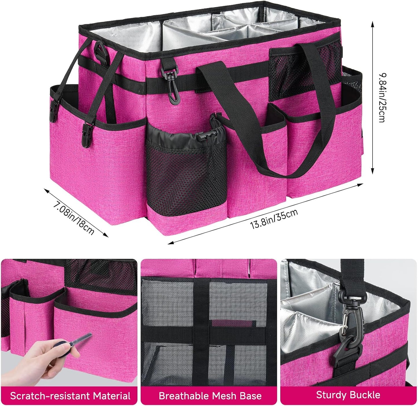 Cleaning Caddy Bag, Extra Large Cleaning Supply Bag for Housekeepers,Black | Sturdy Cleaning Caddy Organizer for Cleaning Supplies with Handle and Adjustable Shouder Strap, Easy to Clean Design