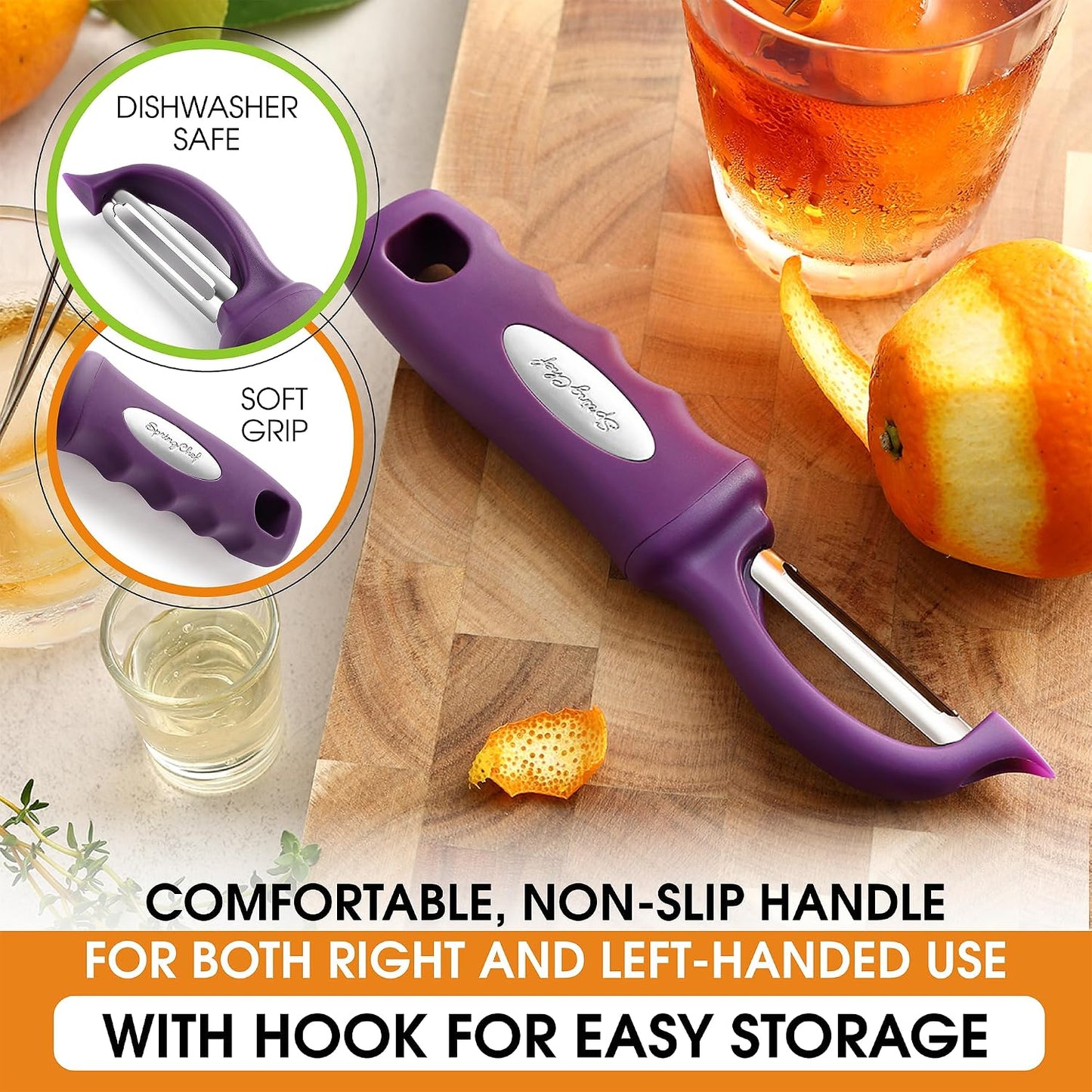 Spring Chef Swivel Potato Peeler for Kitchen w/ Soft Grip Handle, Mango | Premium Vegetable Peeler w/ Sharp Stainless Steel Blades, Multifunctional Food Peeler for Apple, Carrot, Cucumber, Fruit