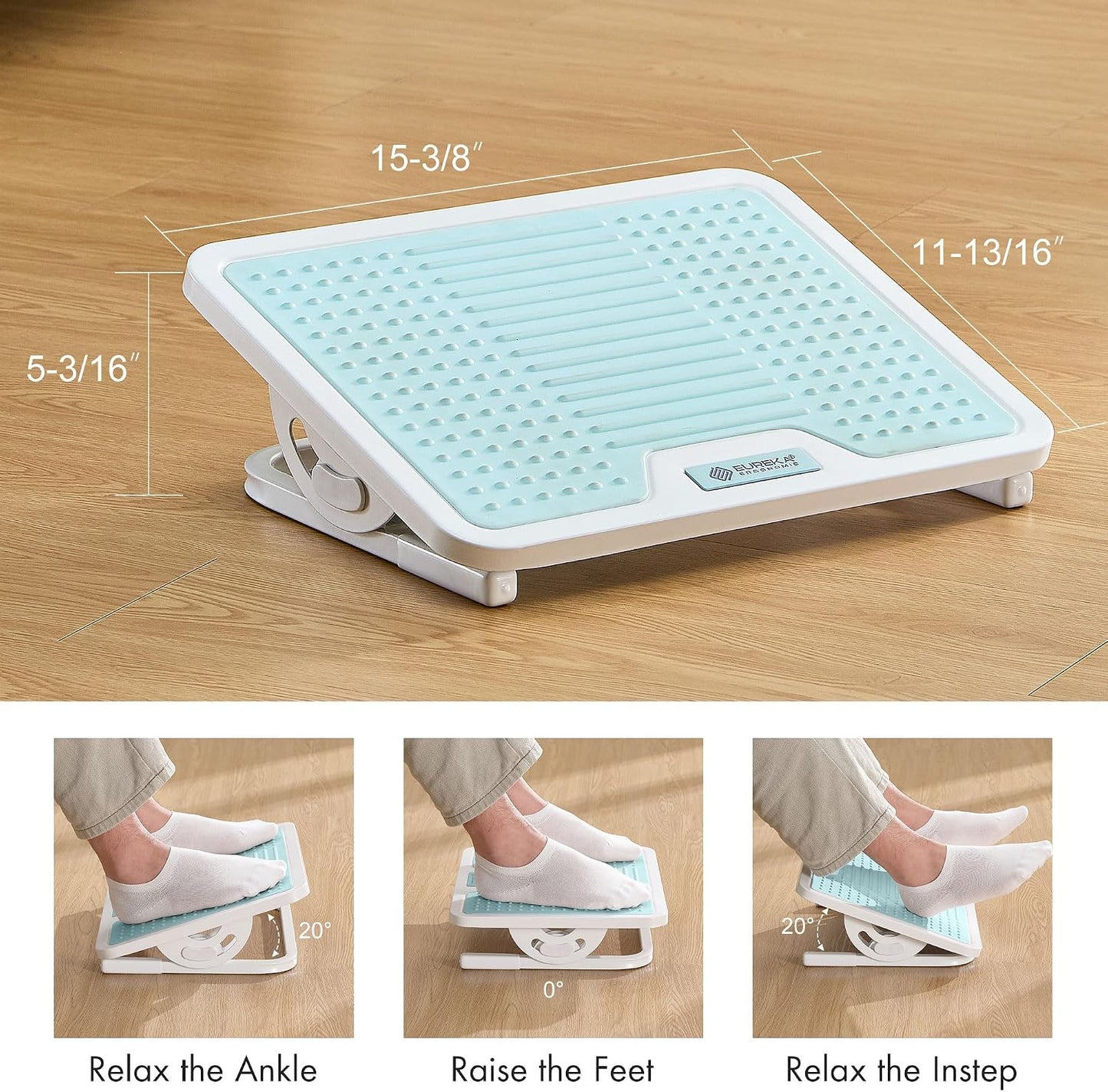EUREKA ERGONOMIC Tilt Adjustable Footrest, Foot Rest for Under Desk at Work with Massage Surface, Office Foot Rest Under Desk with 20 Degree Tilt No Locking, Metal Frame | 20° tilt adjustable foot rest with massage surface and sturdy metal frame,
