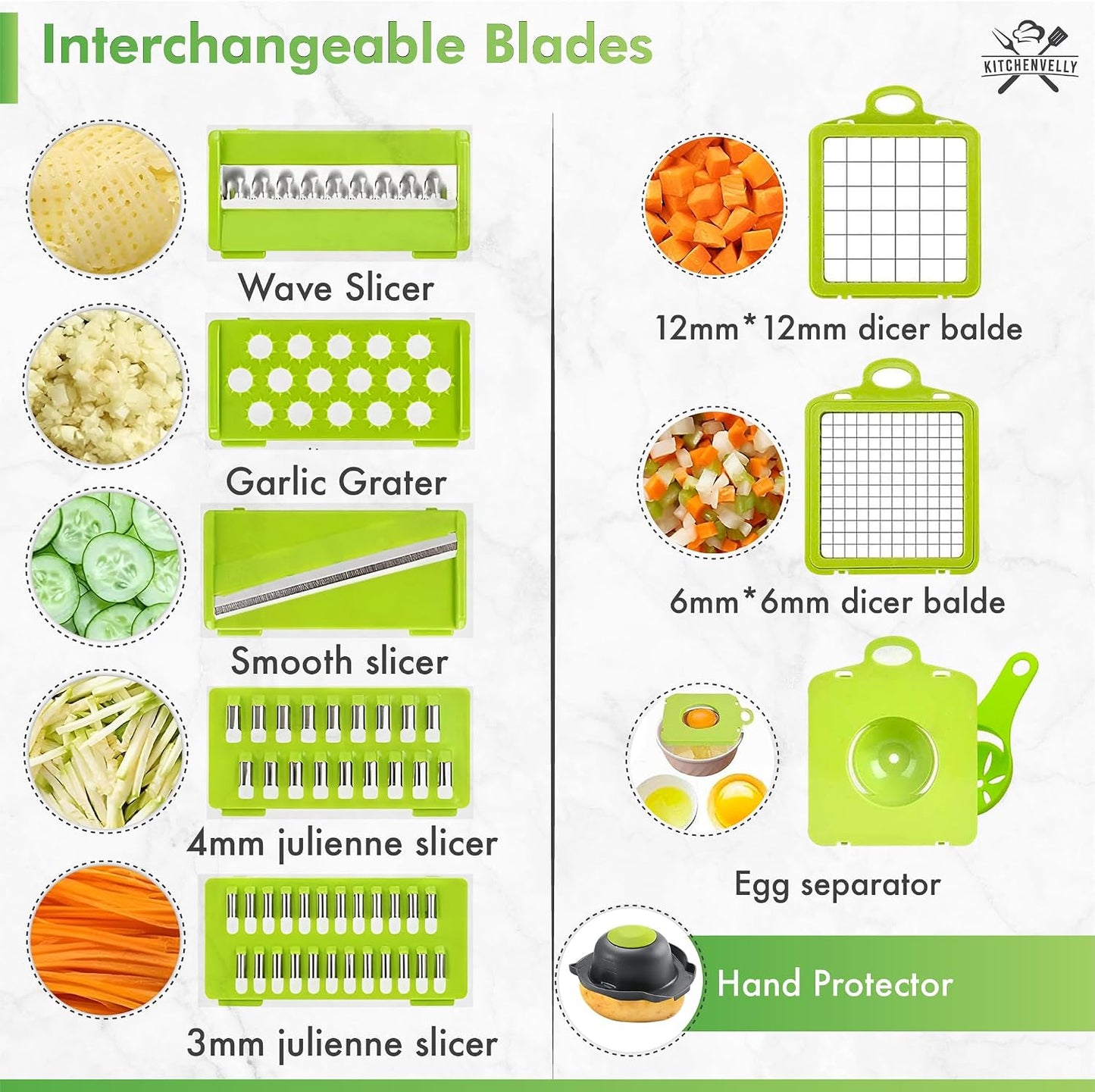 Vegetable Chopper 16 in 1 with Container, Veggie Chopper Food Chopper and Dicer, Onion Chopper Vegetable Cutter with 8 Stainless Steel Blades, Easy Meal Prep Kitchen Tool, Green