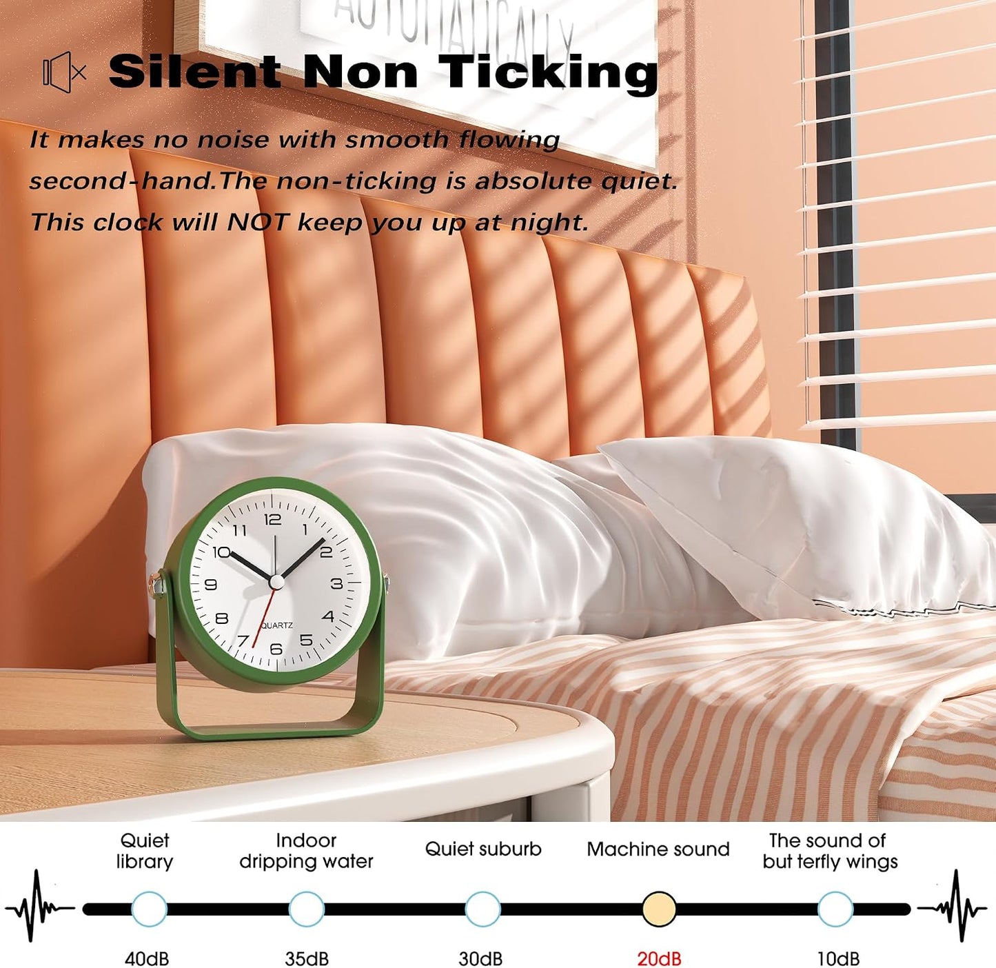 AYRELY® 3.5" Small Analog Travel Alarm Clock, Battery Operated Desk Clock | Cute Table Clock with Light, Adjustable Angle, Bedside, Bedrooms, Kids' Rooms and Living Room Decor (Orange)