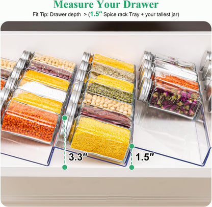 Imncya 8 Pack Spice Rack for Kitchen Drawer, Spice Drawer Organizer | Spice Storage, Expandable From 13" to 26", Spice Rack Tray for Cabinet, Countertop (Clear Acrylic, Jars not included)