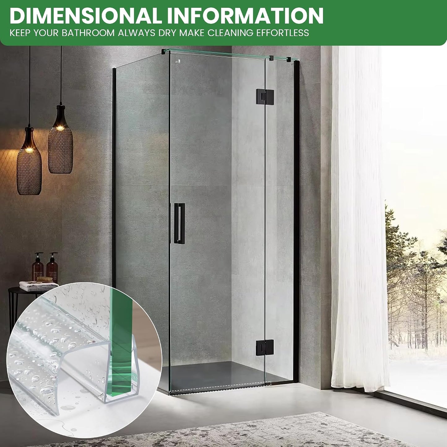 Bathroom Shower Glass Door Bottom Seal Strips, Length 36 Inch 2PCS Transparent PVC Door Bottom Seall Strips for 3/8" (10MM) Thick Framless Glass Panel