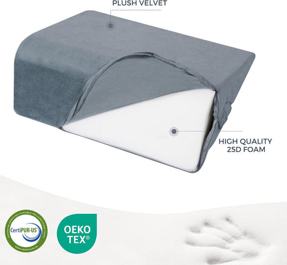 Ganondorf Knee Pillow for Back Sleeping, Premium Foam Wedge Pillow for Legs, Leg Elevation Pillow with Removable Washable Cover, Triangle Pillow for Knee, Hip & Back Support, Grey