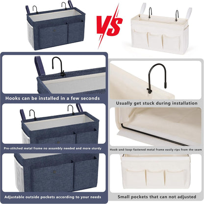 Bedside Caddy Bedside Storage Hanging Organizer for Bunk Dorm Bed Rail | Bed Caddy with Hooks, Top Bunks and Dorm Essentials for Water, Tissues, Tablets, Books, Phones, Remotes and Other Necessories