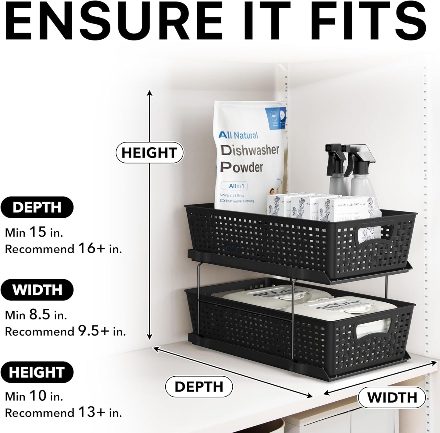 Simple Houseware 2 Tier Pull-Out Sliding Drawer Under Sink Storage, White | Great for Kitchen Bathroom Tray Shelf Organizer