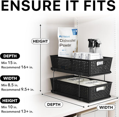 Simple Houseware 2 Tier Pull-Out Sliding Drawer Under Sink Storage, White | Great for Kitchen Bathroom Tray Shelf Organizer