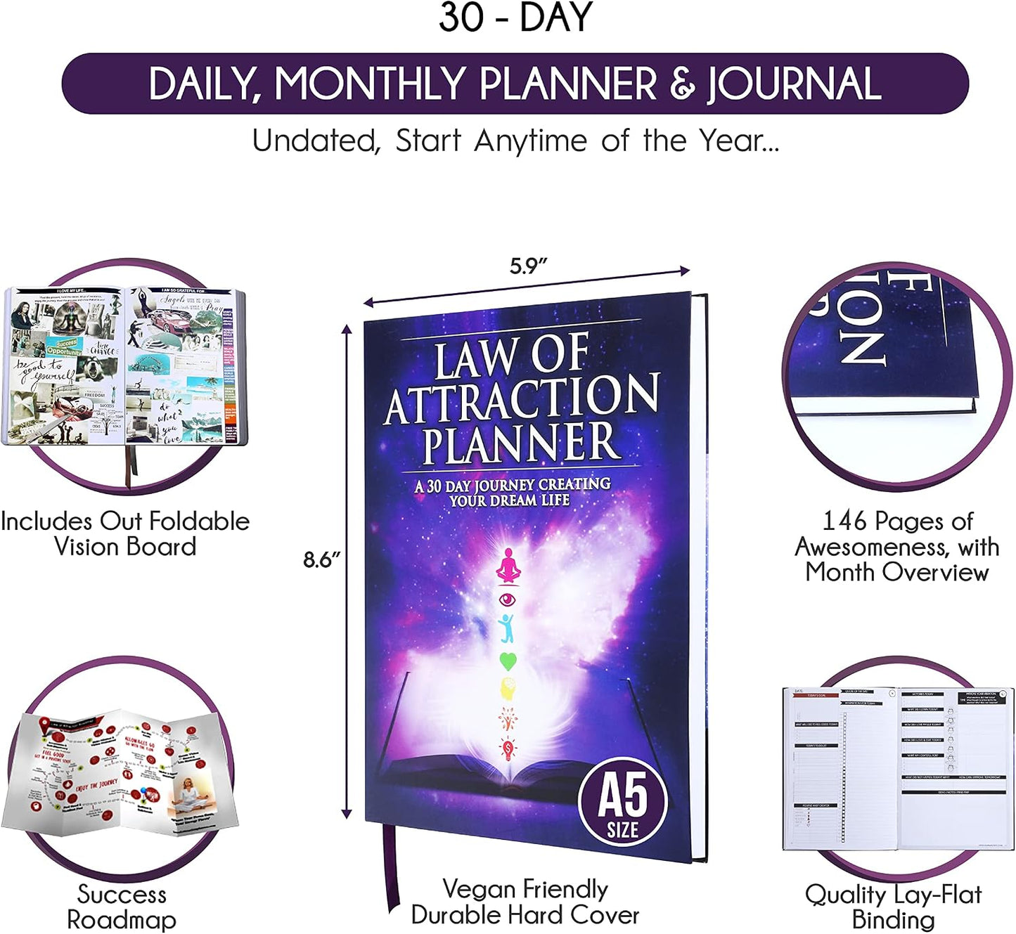 Freedom Mastery Daily Journal of Gratitude, Productivity & Habit Tracker | Undated 90-Day Planner with Daily Reflection, Mindfulness, Positivity, Vision Board & Stickers, Gratitude Journal for Women