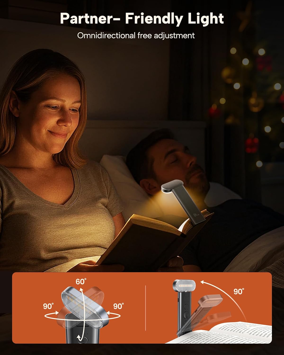 86lux Book Light, Rechargeable Reading Light for Book in Bed | 3 Color Modes & Stepless Dimming, Aluminum Alloy LED Bookmark Light for Book Lovers, Technology Black