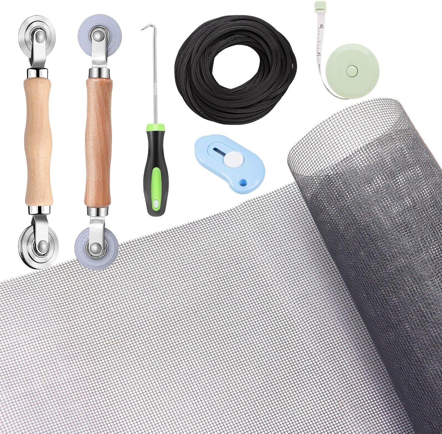 Windows Screen and Screen Door Repair Kit, 48"x118" Charcoal Fiberglass Mesh with Rolling Tool/Hook/Ruler/Cutter/Spline - Window Screen & Sliding Screen Door Replacement for Windows, TOOLTRIZ