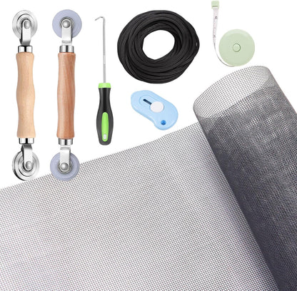 Windows Screen and Screen Door Repair Kit, 48"x118" Charcoal Fiberglass Mesh with Rolling Tool/Hook/Ruler/Cutter/Spline - Window Screen & Sliding Screen Door Replacement for Windows, TOOLTRIZ