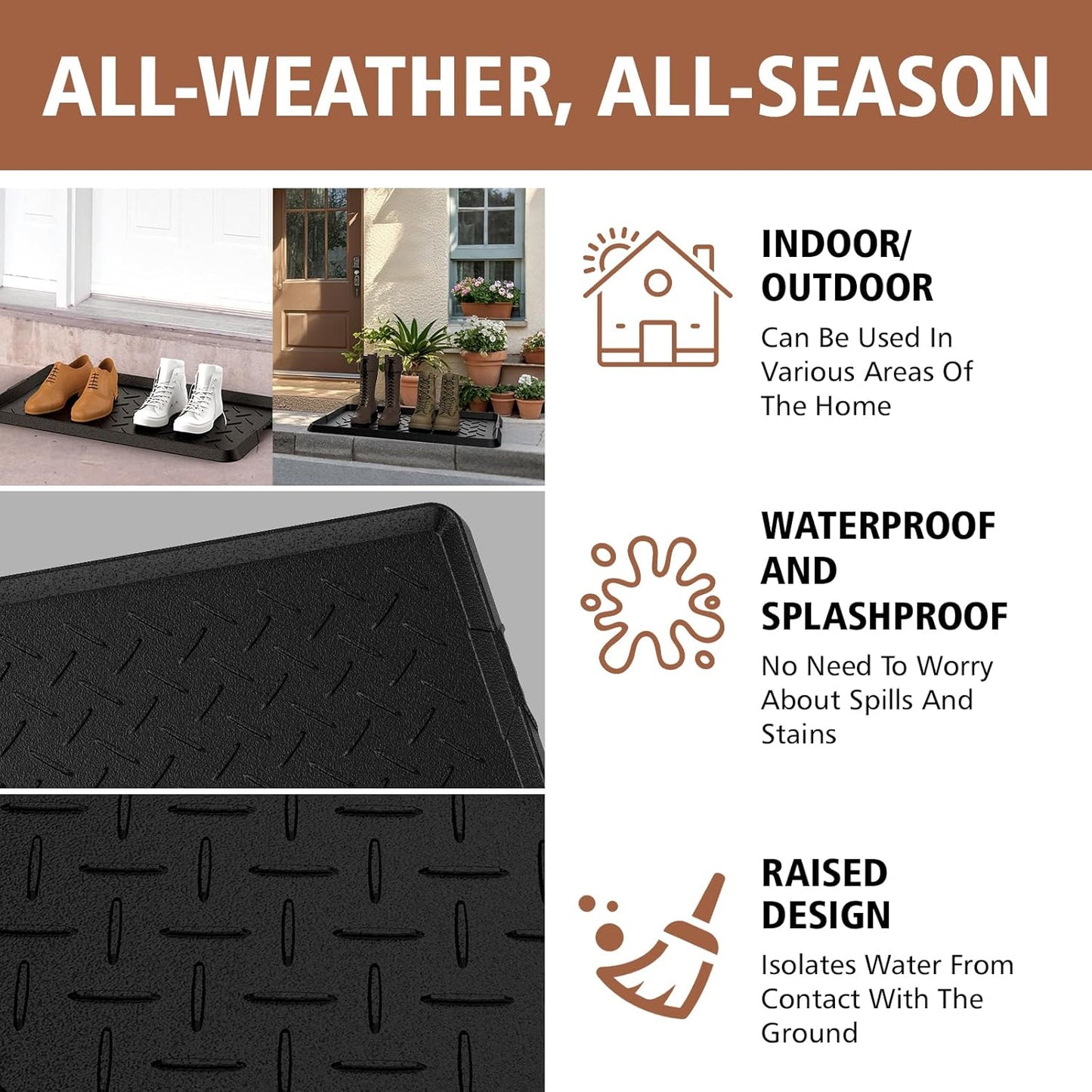 Extra Large Heavy Duty Boot Natural Rubber Shoe Mat for Entryway with Shoes Brush Large Boot Mat Multi-Purpose for Indoor or Outdoor, 16.1x 47.6 Inches