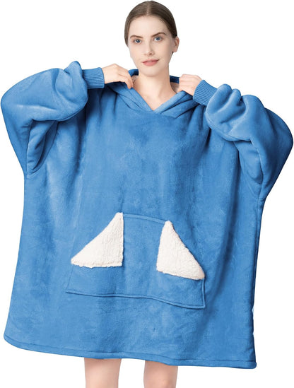 Wearable Blanket Hoodie, Oversized Sherpa Fleece Sweatshirt Blanket with Giant Hood Pocket and Sleeves for Adult, Warm & Cozy Grey Blanket Gifts for Women