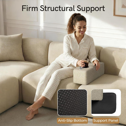 Couch Caddy with Cup Holder, 20.3 Inch White Armrest Console | Removable Sofa Armrest Organizer with Charging and Phone Holder, Storage for Remotes, Snacks and Everyday Essentials