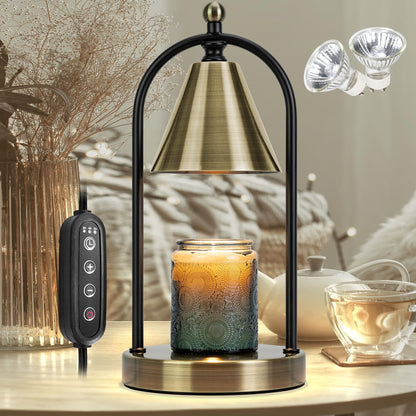 Candle Warmer Lamp with Timer, Electric Black Candle Warming Light for Bedroom, Dimmable Wax Melts Warmer for Home Decor Beside Lamp Gifts for Women (2 Bulbs Included)