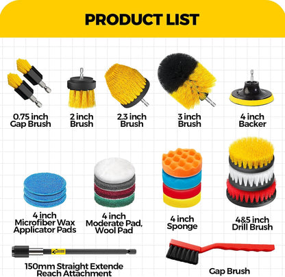 Holikme 22Pack Drill Brush Attachments Set,Scrub Pads & Sponge, Buffing Pads,Power Scrubber Brush,Car Polishing Pad Kit,Wax Applicator Pad,Car Cleaning Kit,Masonry Brushes,Cleaning Supplies | Buffing Sponges, Nylon Grout Tools, Microfiber Wax Pads, Tile