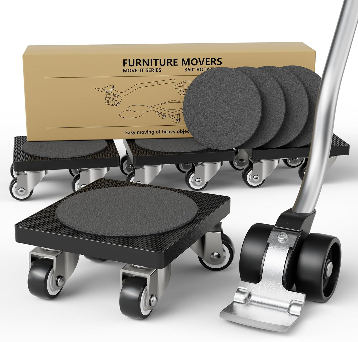 ONEON Furniture Mover with Wheels, 360° Rotation Wheels Furniture Dolly for Moving Heavy Furniture, Appliances, 660 LB Max Load Capacity with Auxiliary Lifter - Connect Dolly
