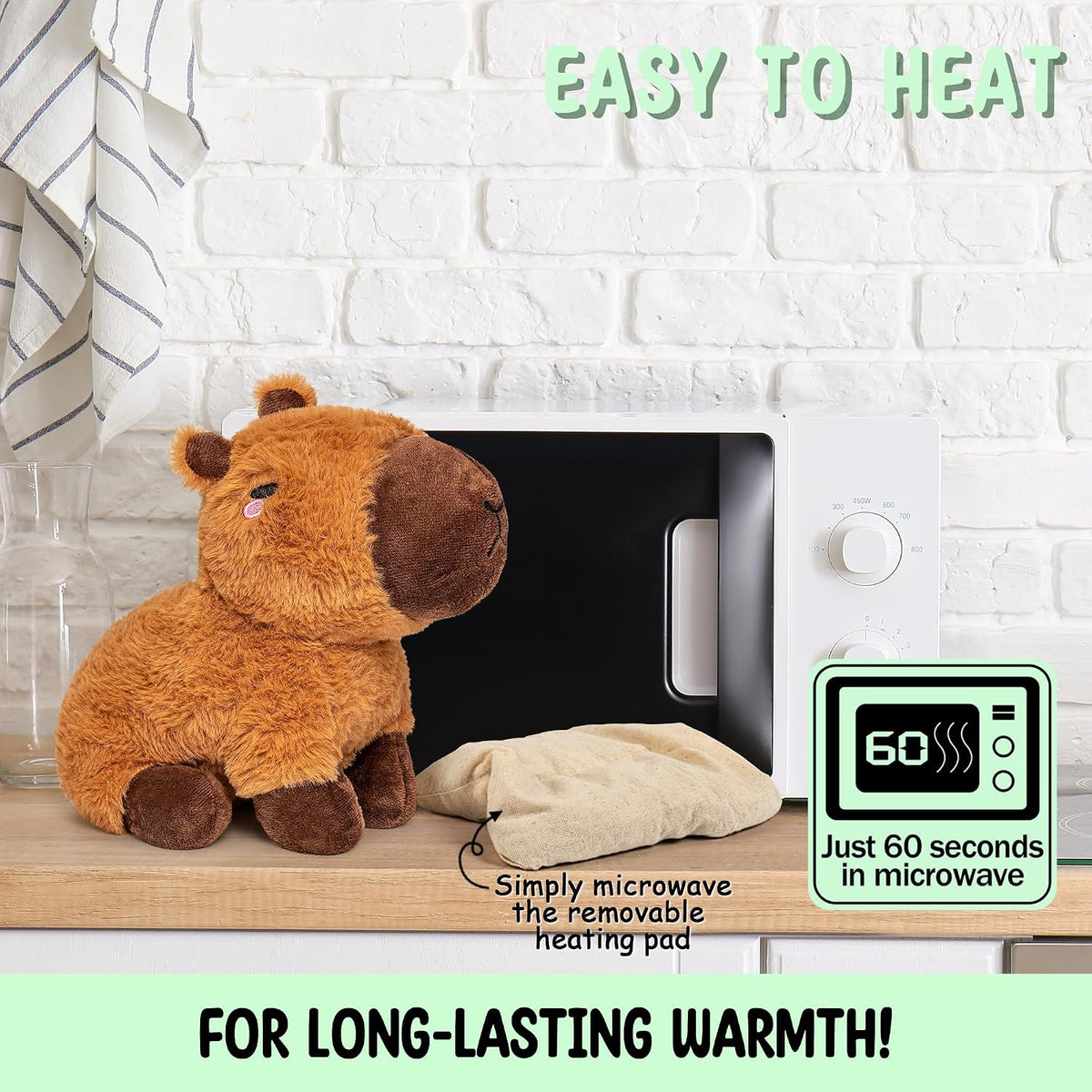Bunny Microwavable & Weighted Stuffed Animals - 1.5 Lbs Unscented Heating Pad for Period Cramps Pain Relief and Anxiety, Cute Bunny Plush Toys Gifts for Women Girls Adults and Kids by Happy Fuel