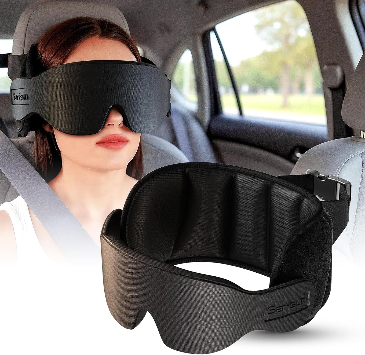 SARISUN Travel Pillows for Airplanes with Sleep Eye Mask, Chin Strap, Airplane Pillow for Long Flights, Car Road Trip, 360° Support Headrest, Travel Essentials Stop Bobblehead, Mottled Blue