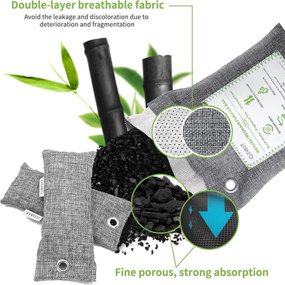 CLEVAST 14 Pack Activated Bamboo Charcoal Air Purifying Bags(2x200g, 12x50g), Natural Fresh Odor Absorber, Deodorizer and Moisture Eliminator, Air Purifier Bags for Home