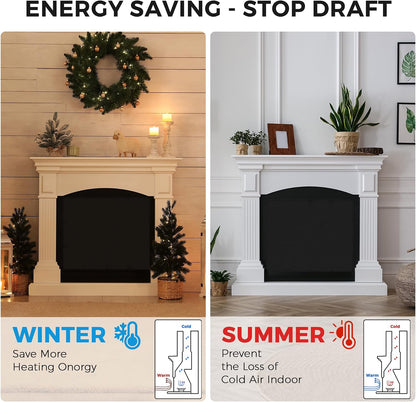 NABOWAN Magnetic Fireplace Cover Easy Install - Indoor Fireplace Blanket to Block Cold Air Reduce Energy Costs, Fireplace Draft Stopper with Full Frame Hook & Loop and Built-in Magnets (32 x 39 Inch)
