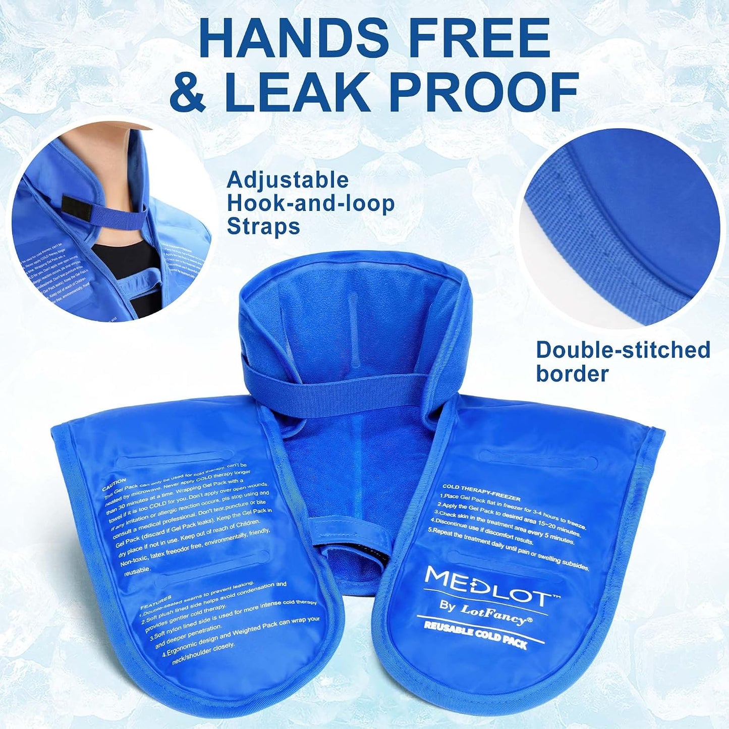 LotFancy Ice Pack for Neck Shoulder, Reusable Cold Neck Wrap for Pain Relief, Flexible Gel Pack with Adjustable Straps, Cold Compress Therapy for Injuries, Swelling, Strains, Sprains