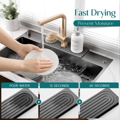 Stone Faucet Mat for Kitchen Sink – Diatomite Drying Stone Mat & Sink Protector, Prevents Moisture – Sink Splash Guard Water-Absorbing Stone Tray for Bathroom Counter (Light Grey, 20" x 3.9")