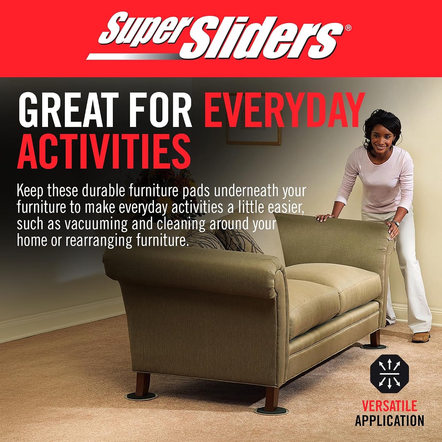 Super Sliders 8-Piece 7" and 3-1/2" Round Reusable Furniture Sliders for Carpet, Anti-Slip Protective Furniture Moving Pads for Beds, Sofas, Dressers, Beige