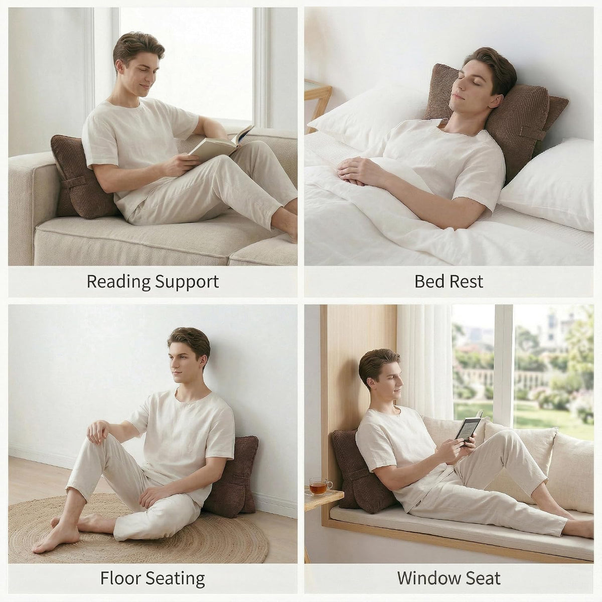 Pat. Pend. Corduroy Lumbar Support Back Pillow for Watching TV, Reading & Gaming, Ergonomic Triangle Support Cushion for Sofa, Armchair & Bed Sitting, Removable Washable Cover, Beige Gray